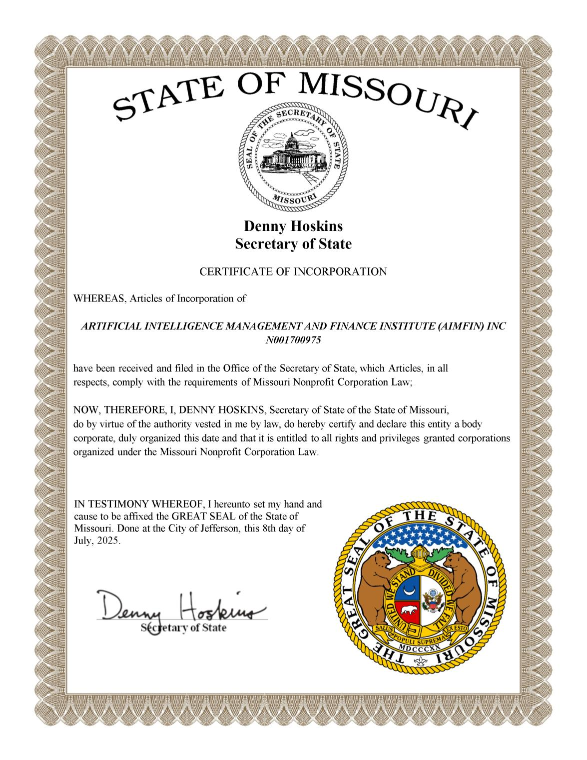 Certificate of Authorisation